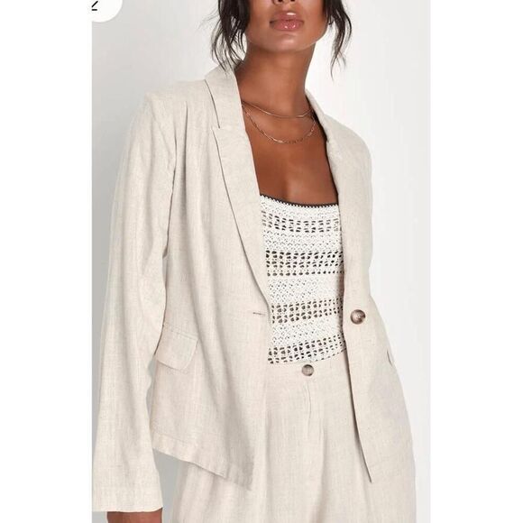 Lulus Small Inspired Element Beige Oversized Blazer jacket top - Picture 1 of 7